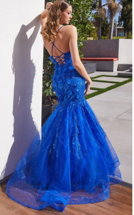 Sleeveless Floral Applique Mermaid Dress