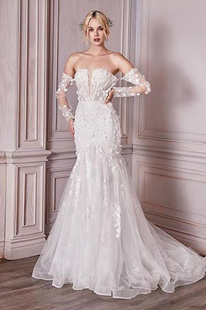 Strapless Floral Applique Mermaid Wedding Dress