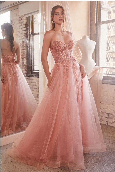 Strapless Layered Tulle Ball Gown