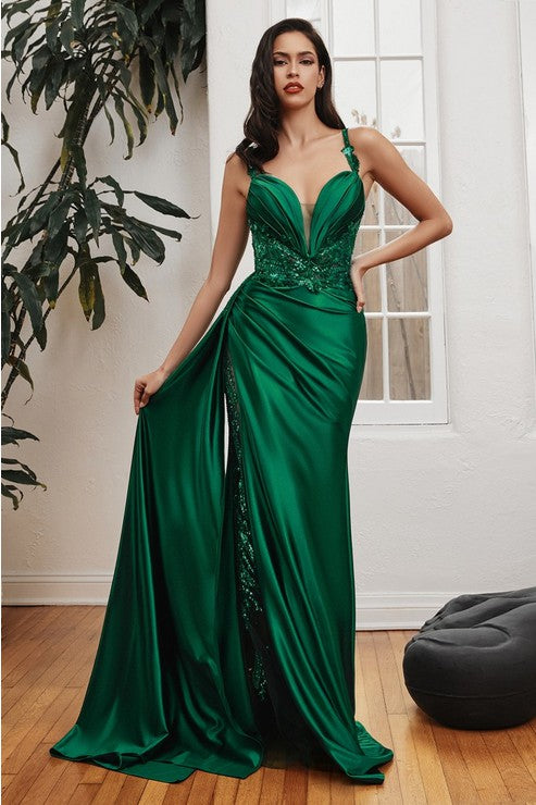 Sleeveless Satin Fitted Dress w/Sash