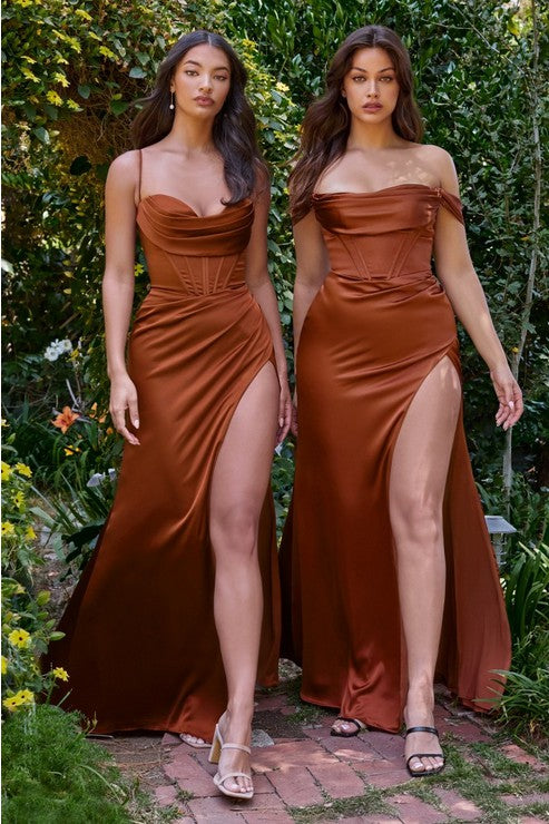 Satin Off the Shoulder Corset Bridesmaid Dress