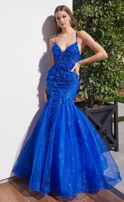 Sleeveless Floral Applique Mermaid Dress