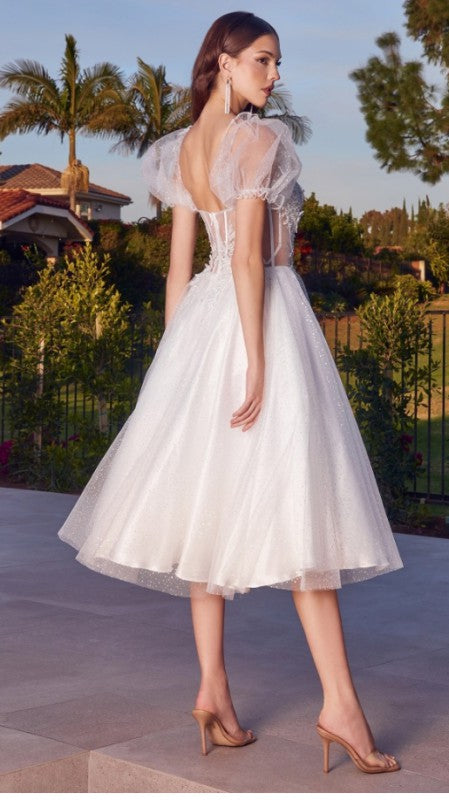 Tea Length Glitter Tulle Wedding Dress
