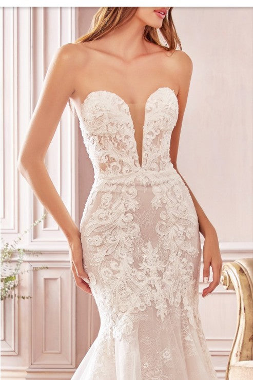Strapless Mermaid Lace Applique Wedding Gown