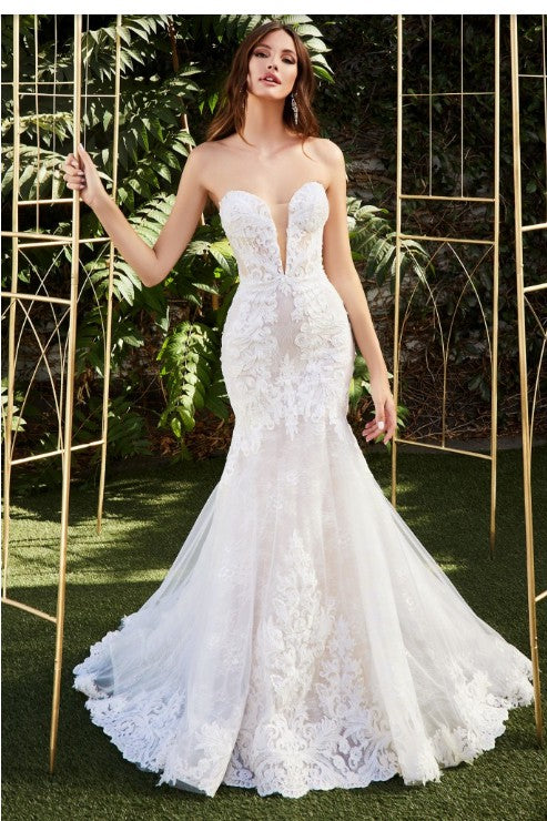Strapless Mermaid Lace Applique Wedding Gown