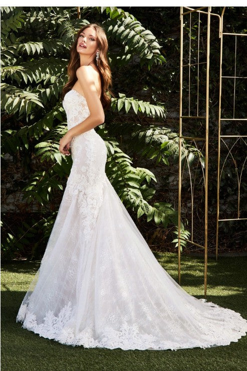 Strapless Mermaid Lace Applique Wedding Gown