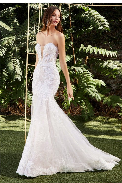 Strapless Mermaid Lace Applique Wedding Gown