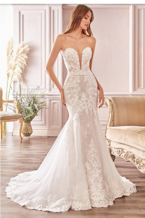 Strapless Mermaid Lace Applique Wedding Gown
