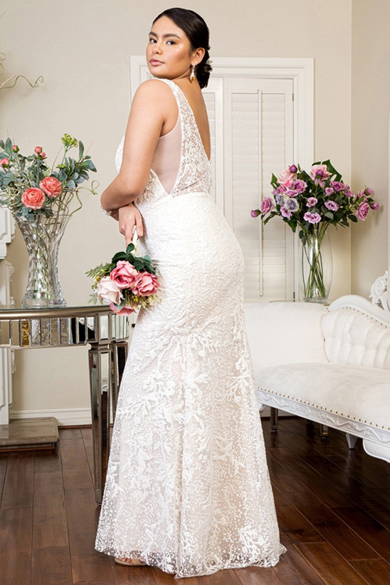 Plus Size Illusion Mermaid Wedding Dress w/Detachable Overskirt.