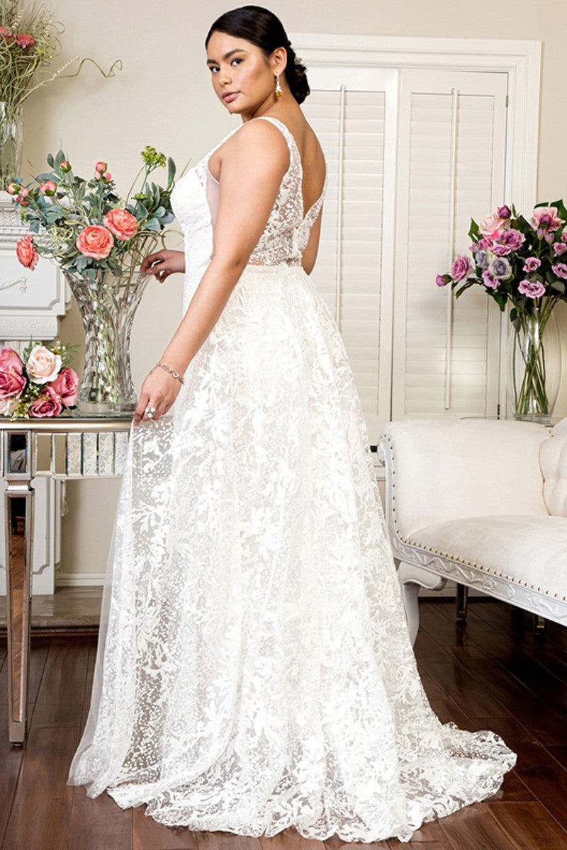 Plus Size Illusion Mermaid Wedding Dress w/Detachable Overskirt.