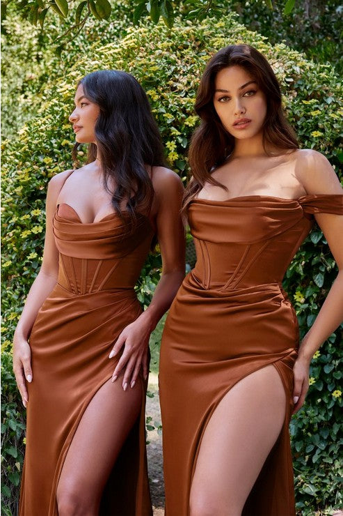 Satin Off the Shoulder Corset Bridesmaid Dress
