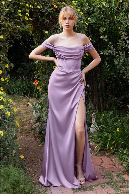 Satin Off the Shoulder Corset Bridesmaid Dress