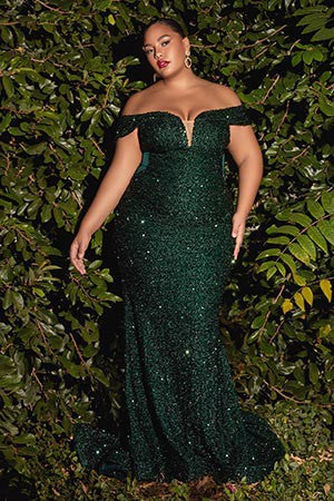 Prom Plus Off the Shoulder V Neck Sequin Dress