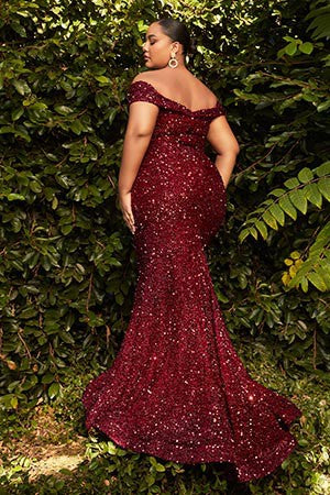 Prom Plus Off the Shoulder V Neck Sequin Dress