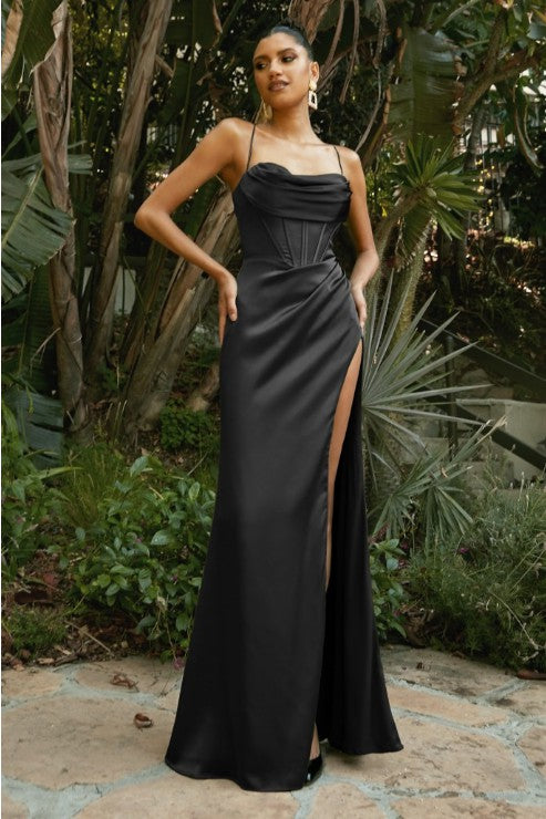 Sleeveless Cowl Neck Corset Gown