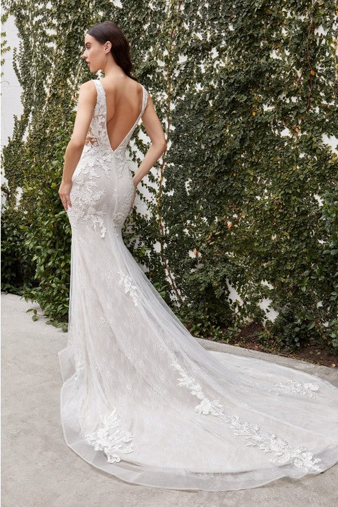 Sleeveless Lace Applique Cut Out Wedding Dress