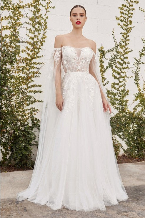 Off the Shoulder Lace A-Line Wedding Gown