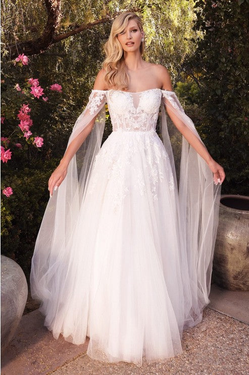 Off the Shoulder Lace A-Line Wedding Gown