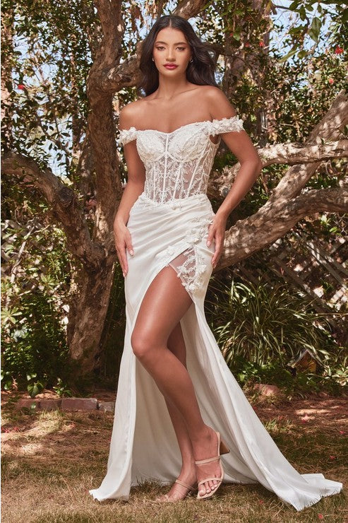 Off the Shoulder Lace Bodice Wedding Dress