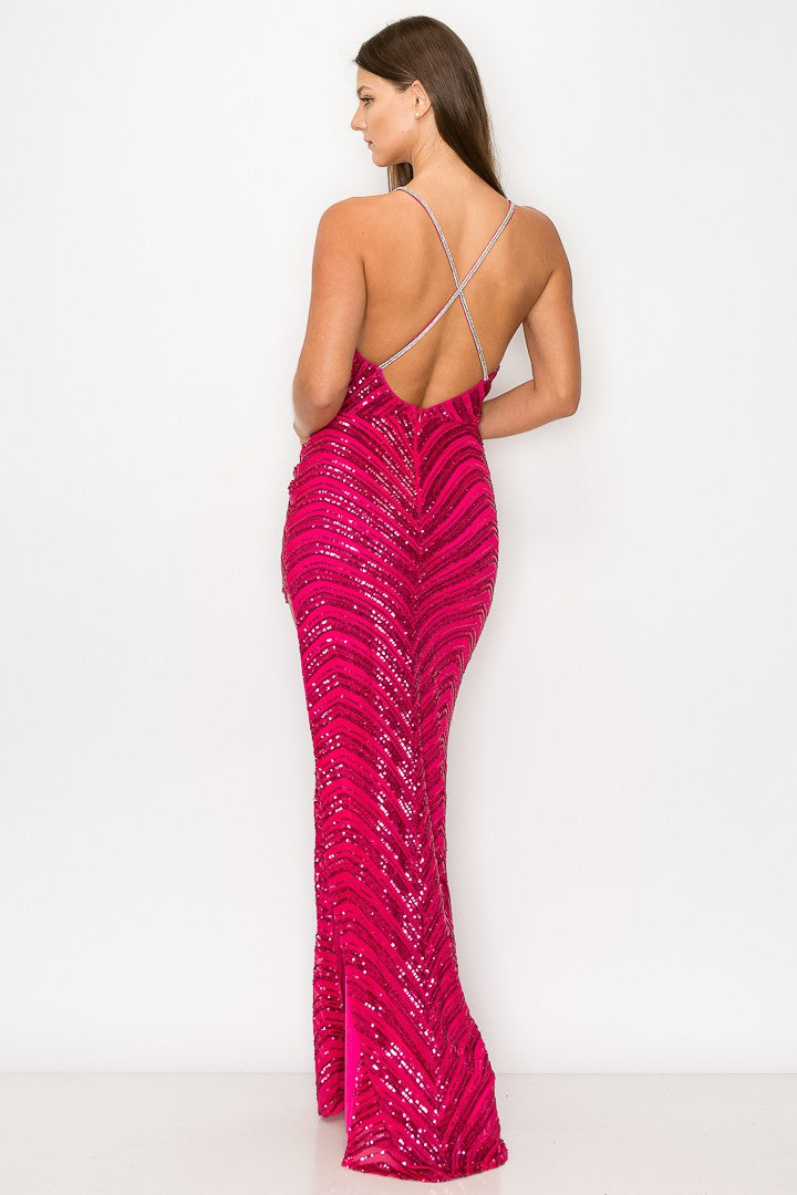 Fuchsia Sequin Sleeveless Dress w/Rhinestone Straps