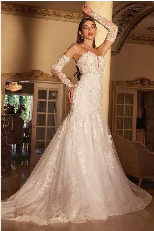 Strapless Floral Applique Mermaid Wedding Dress
