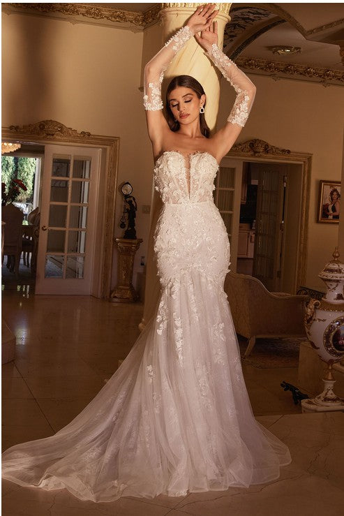 Strapless Floral Applique Mermaid Wedding Dress