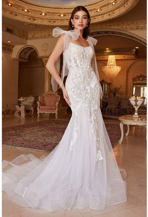 Sleeveless Corset Lace Applique Wedding Dress