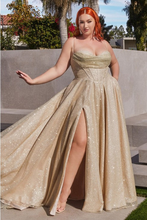 Prom Plus Lace Up Corset Glitter Ball Gown