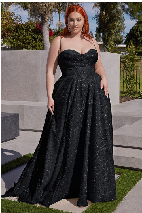 Prom Plus Lace Up Corset Glitter Ball Gown