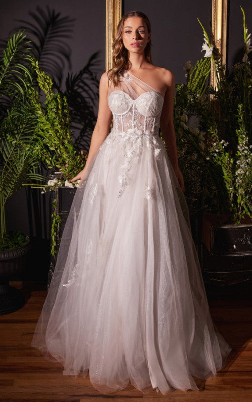 One Shoulder A-Line Sheer Corset Wedding Dress