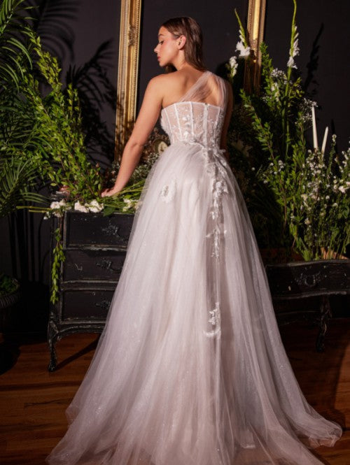 One Shoulder A-Line Sheer Corset Wedding Dress