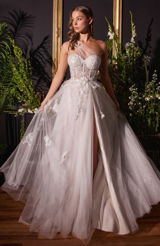 One Shoulder A-Line Sheer Corset Wedding Dress