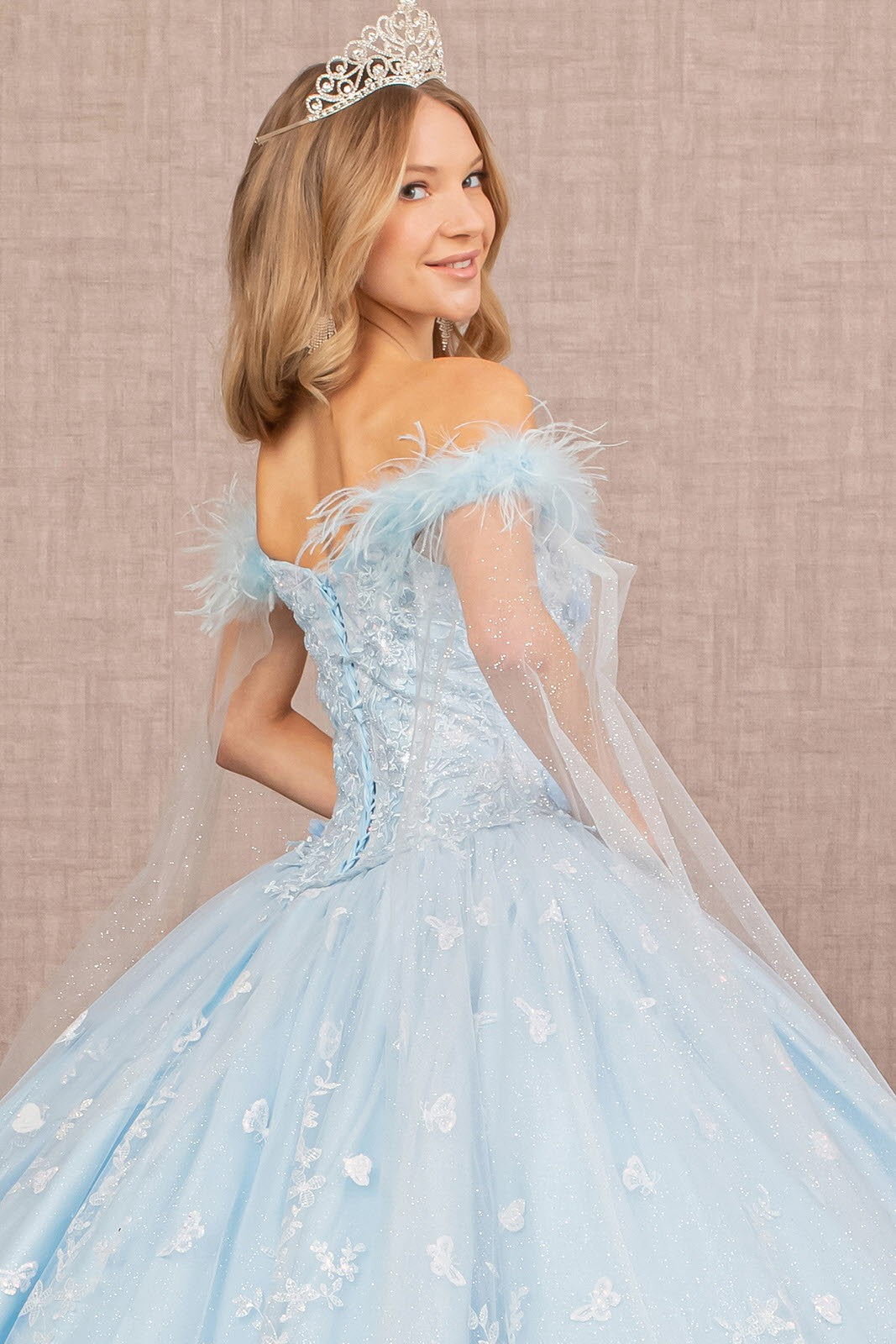 Feather 3D Flower Quinceanera Gown