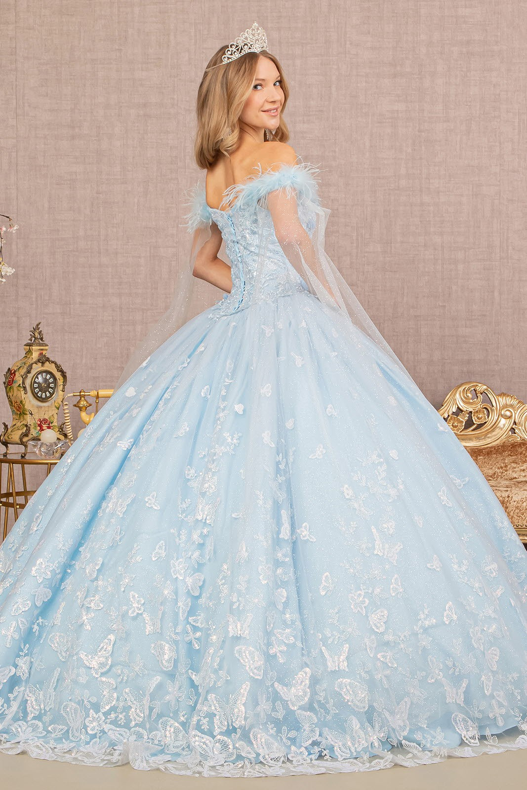 Feather 3D Flower Quinceanera Gown