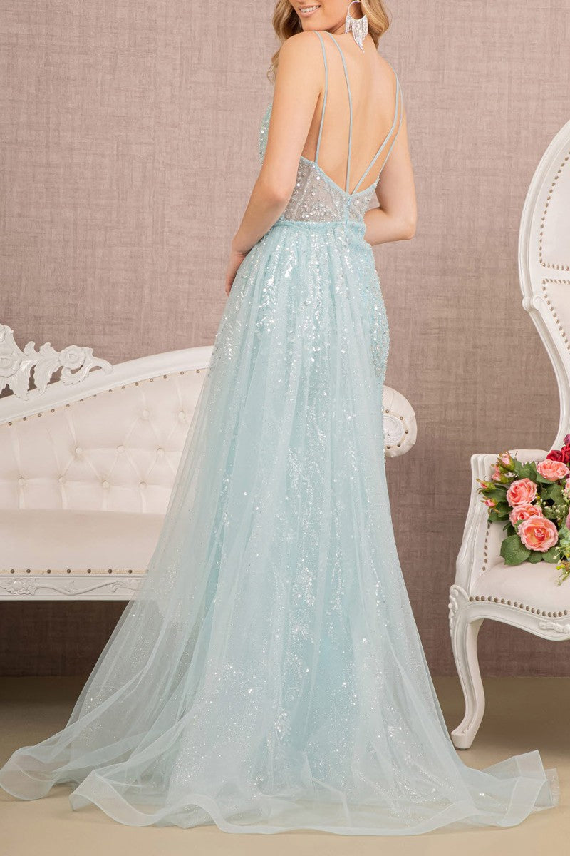 Sequin Sheer Bodice Mermaid Dress