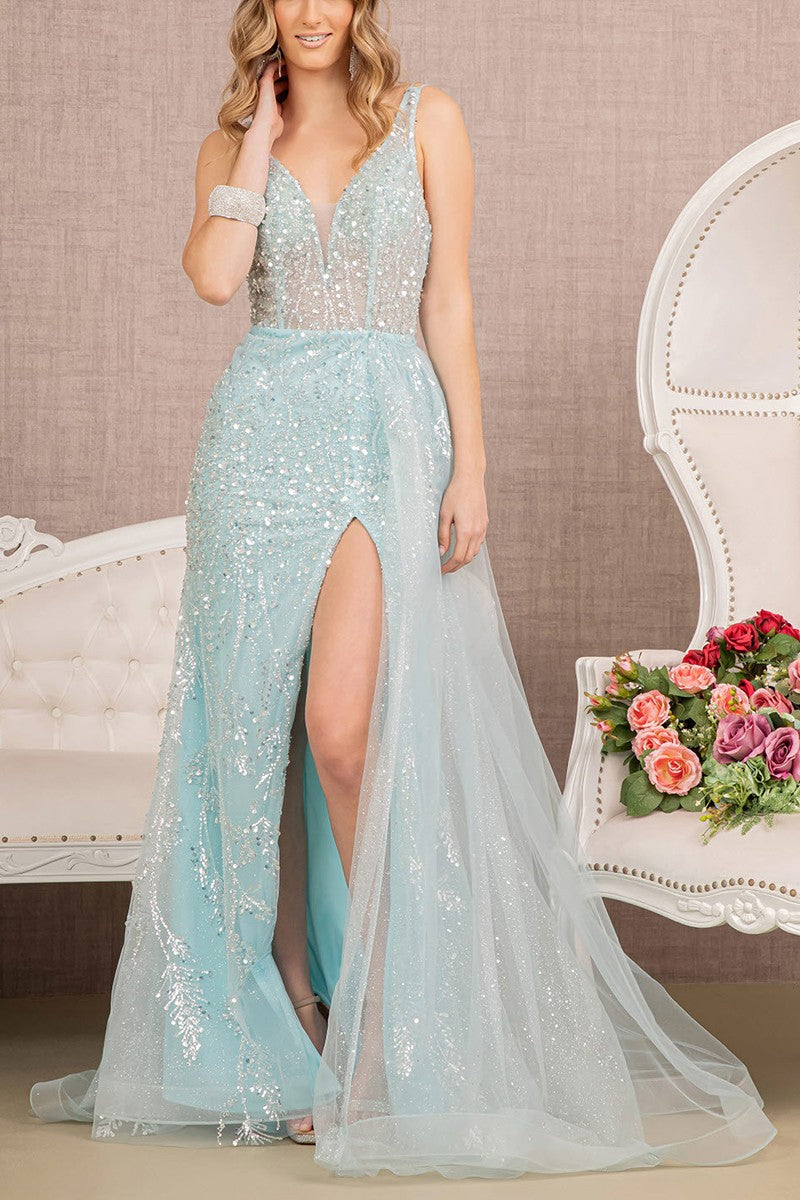 Sequin Sheer Bodice Mermaid Dress