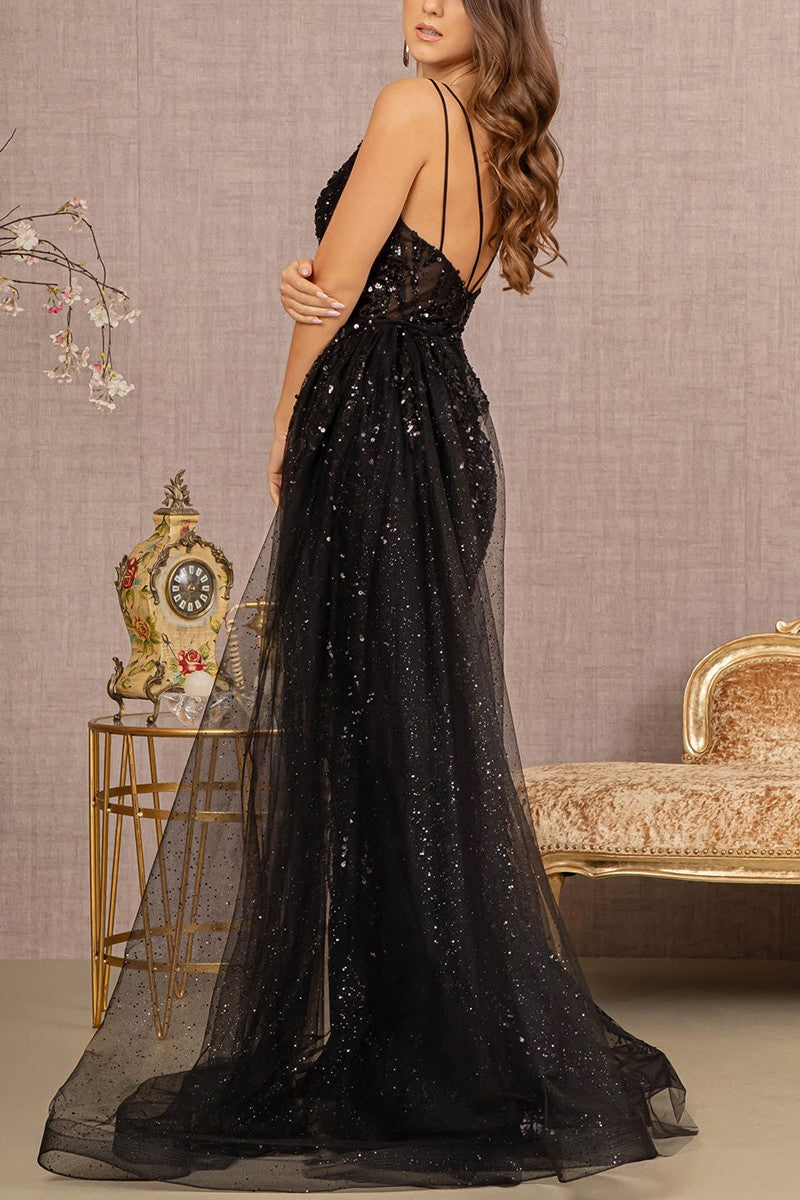 Sequin Sheer Bodice Mermaid Dress