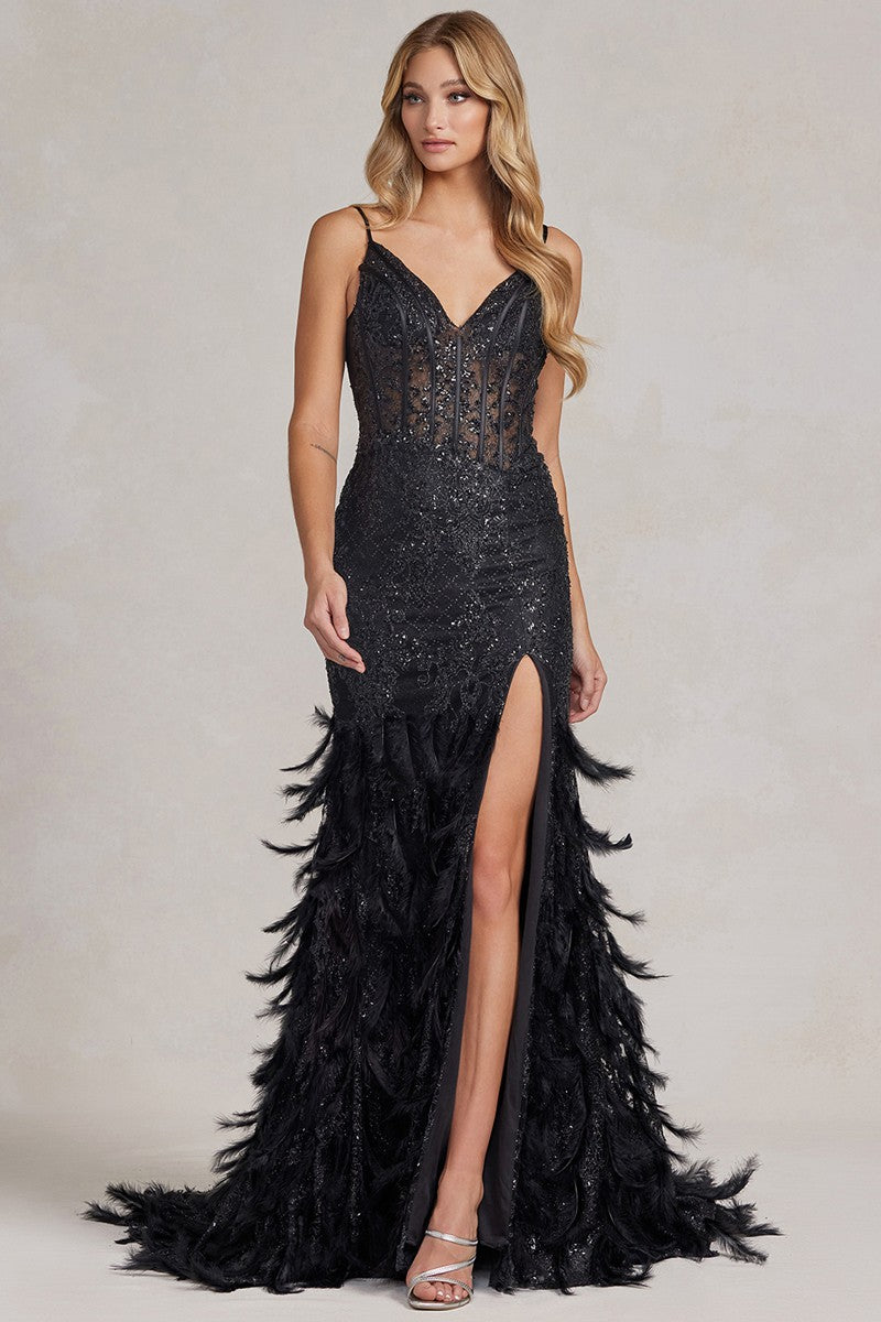 Sleeveless V Neck Feather Skirt Mermaid Dress