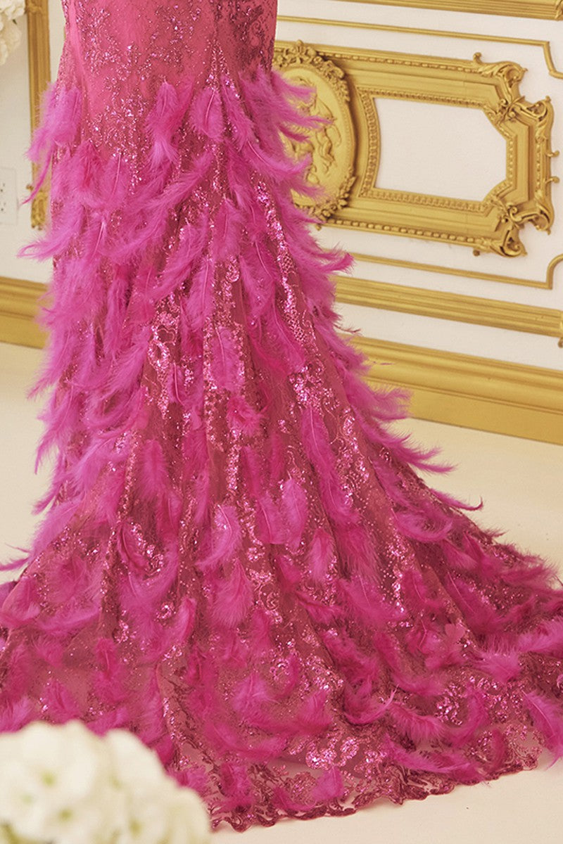 Sleeveless V Neck Feather Skirt Mermaid Dress