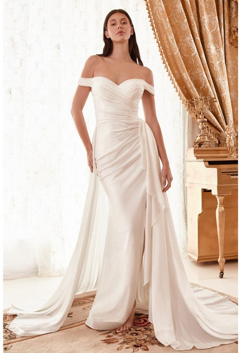 Draped Off the Shoulder Wedding Dress
