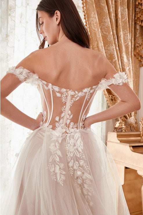 Off the Shoulder Floral A-Line Wedding Dress