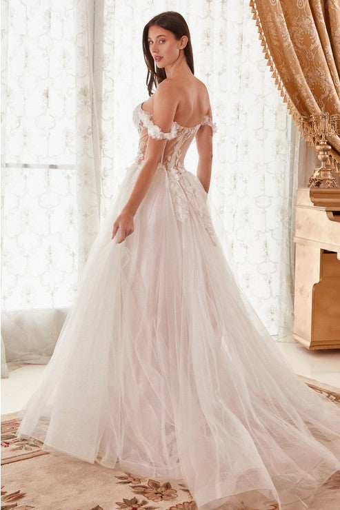 Off the Shoulder Floral A-Line Wedding Dress