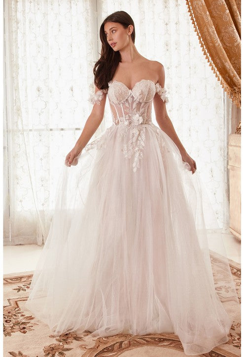 Off the Shoulder Floral A-Line Wedding Dress