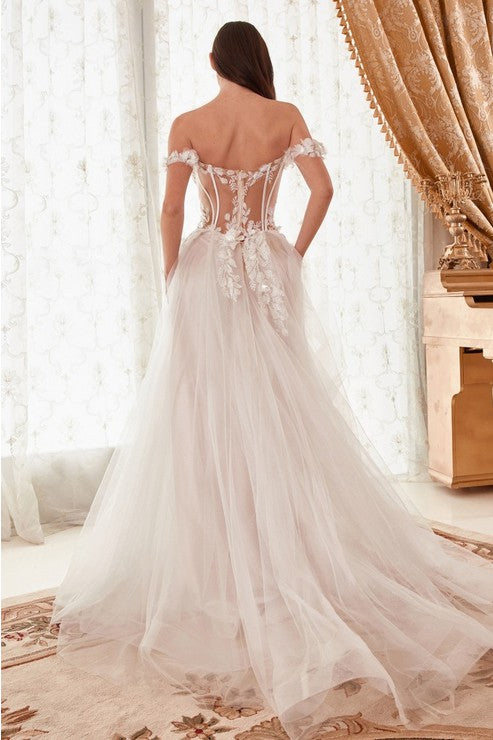 Off the Shoulder Floral A-Line Wedding Dress