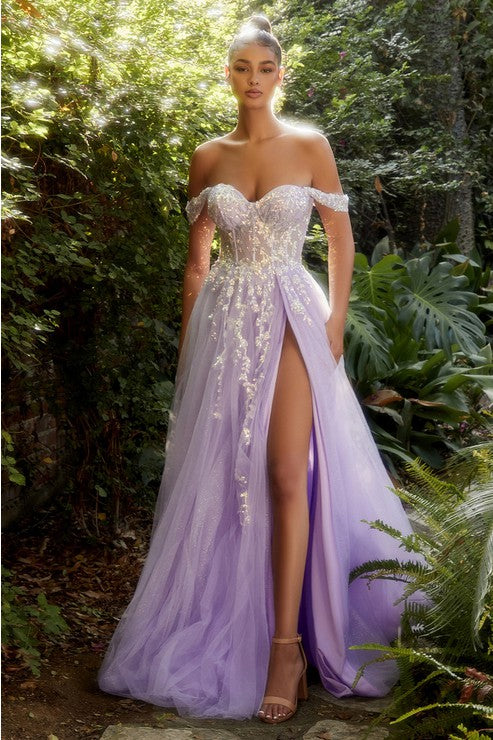 Off the Shoulder A-Line Layered Prom Dress