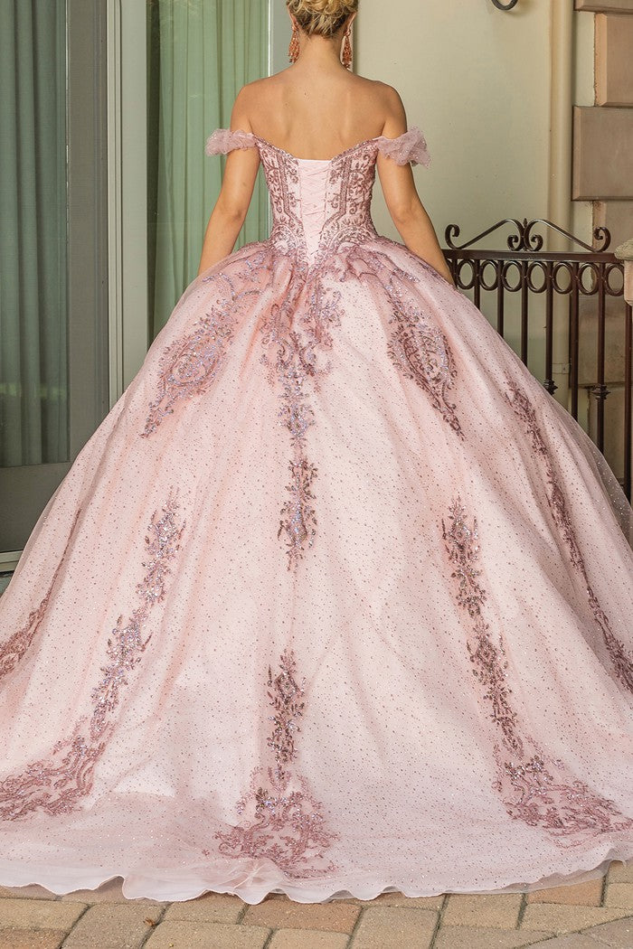 Rose Gold Off the Shoulder Quinceanera Dress