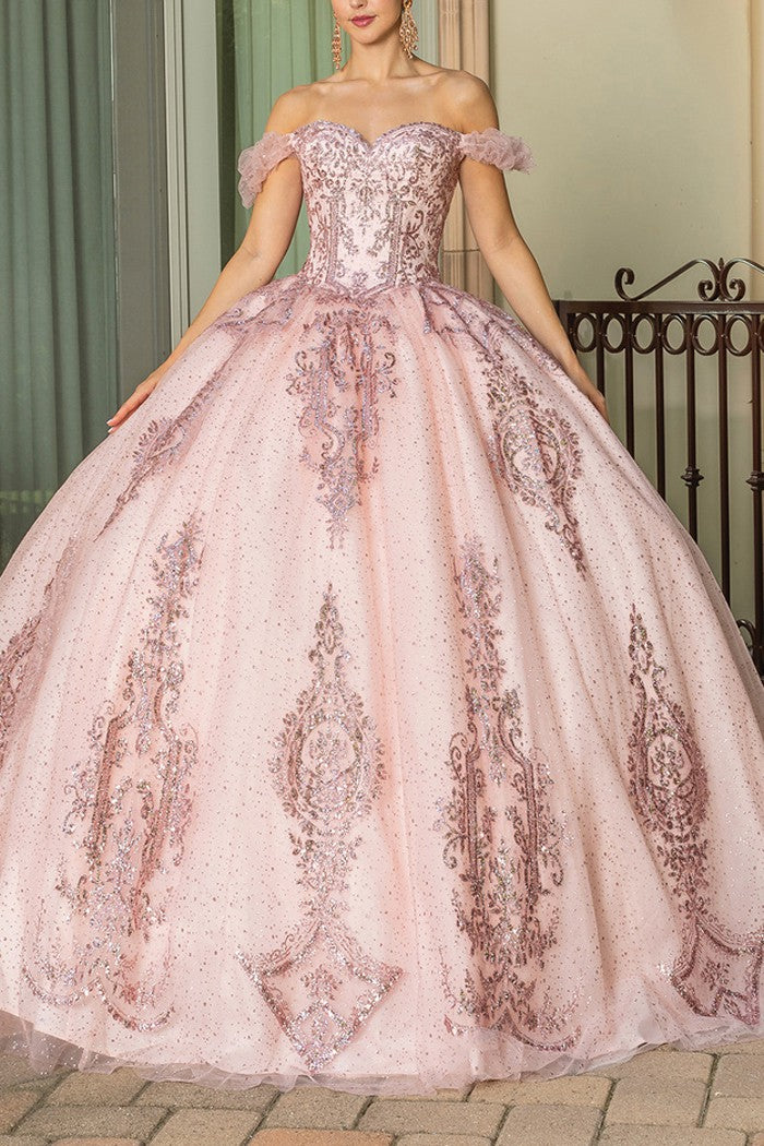 Rose Gold Off the Shoulder Quinceanera Dress