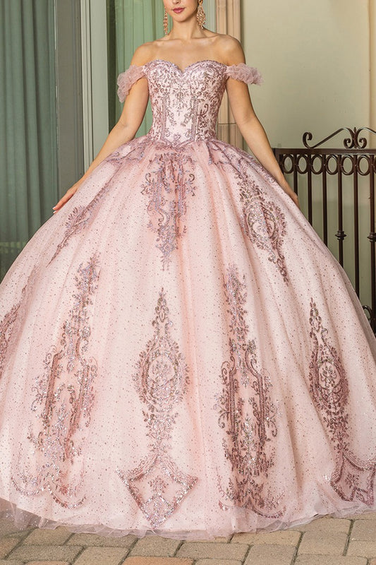 Rose Gold Off the Shoulder Quinceanera Dress