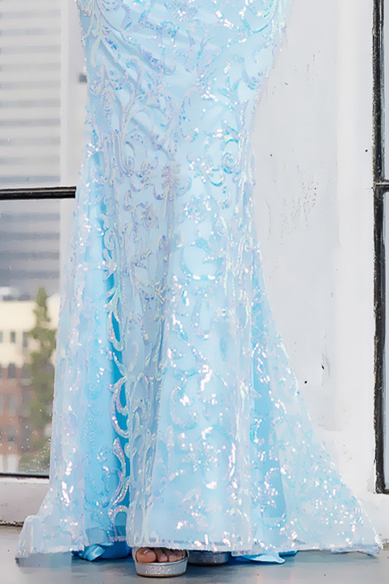 Off the Shoulder Illusion Lace Sequin Feather Dress