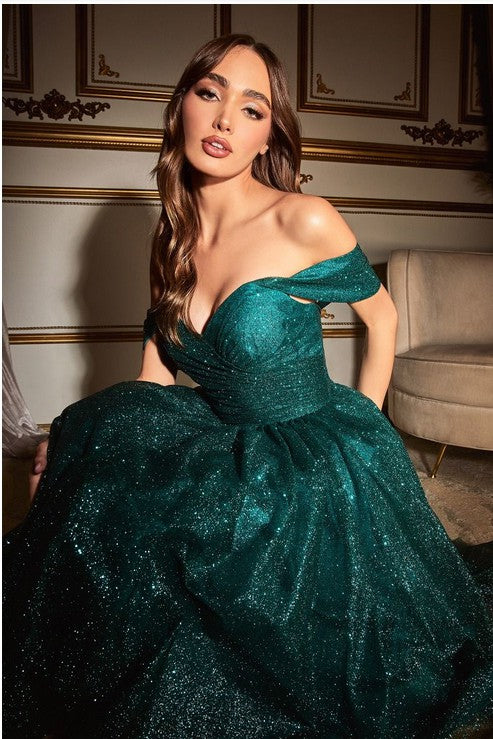 Off the Shoulder Glitter Tea Length Dress